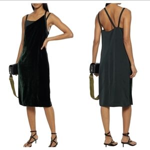 Helmut Lang Front Velvet Slip Dress Forest Green Size 8 Soft Dramatic